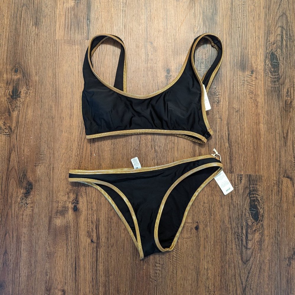 Aerie black and gold bikini top and bottom - new without tags